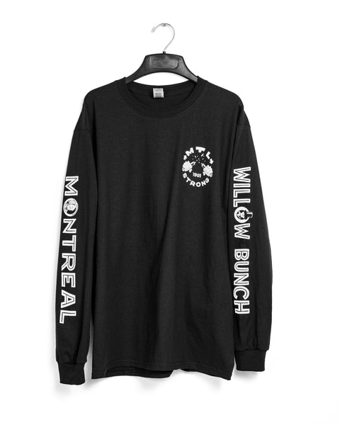 Black long sleeve cheap shirt with white writing